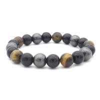 Obsidian Bracelet, with Tiger Eye, Unisex, 10mm, Length:Approx 7.8 Inch, 5Strands/Lot, Sold By Lot