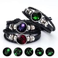 Fashion Time Gem Bracelet, PU Leather, with Glass & Tibetan Style, Zodiac symbols jewelry & Unisex & different designs for choice & luminated, 18mm, Sold Per Approx 7.6 Inch Strand