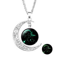 Time Gem Jewelry Necklace Zinc Alloy with Paper & Glass Moon silver color plated Zodiac symbols jewelry 20mm Sold Per Approx 19.6 Inch Strand