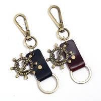 Porte-clés, alliage de zinc, avec Cuir, Plaqué de couleur de bronze antique, plus de couleurs à choisir, 40mm, 10PC/lot, Vendu par lot