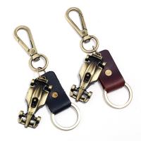 Porte-clés, alliage de zinc, avec Cuir, Plaqué de couleur de bronze antique, plus de couleurs à choisir, 25x60mm, 10PC/lot, Vendu par lot