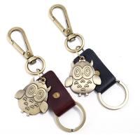 Porte-clés, alliage de zinc, avec Cuir, hibou, Plaqué de couleur de bronze antique, plus de couleurs à choisir, 52x60mm, 10PC/lot, Vendu par lot