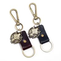 Porte-clés, alliage de zinc, avec Cuir, Plaqué de couleur de bronze antique, plus de couleurs à choisir, 30mm, 10PC/lot, Vendu par lot