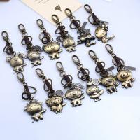 Bag Purse Charms Keyrings Keychains Zinc Alloy with Leather Chinese Zodiac antique bronze color plated Sold By Lot