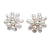 Freshwater Pearl Earrings Brass with Freshwater Pearl platinum plated for woman white nickel lead & cadmium free 4-5mm Sold By Pair