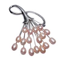 Freshwater Pearl Brooch Brass with Freshwater Pearl platinum plated for woman pink nickel lead & cadmium free 5-6mm Sold By PC