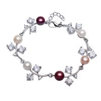 Freshwater Cultured Pearl Bracelet, Brass, with Freshwater Pearl, platinum plated, for woman, mixed colors, nickel, lead & cadmium free, 12x24x6mm, Length:Approx 7 Inch, Sold By PC