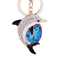 Tibetan Style Key Chain, Dolphin, rose gold color plated, enamel & with rhinestone, more colors for choice, nickel, lead & cadmium free, 42x64mm, Sold By PC