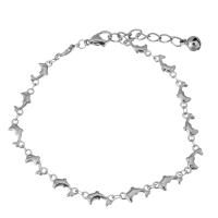 Bijoux bracelet en acier inoxydable, avec 1.5Inch chaînes de rallonge, dauphin, avec bell & chaîne de bar & pour femme, couleur originale, 10x3.5mm, 4x2.5mm, 1mm, Vendu par Environ 8 pouce brin