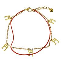 Stainless Steel Jewelry Bracelet, with Nylon Cord, with 1.5Inch extender chain, Music Note, gold color plated, charm bracelet & with bell & oval chain & for woman & 2-strand, 7x12.5mm, 1x2.5mm, 2x1.5mm, 1mm, Sold Per Approx 9 Inch Strand