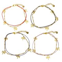 Stainless Steel Jewelry Bracelet, with Nylon Cord, with 1.5Inch extender chain, Dragonfly, gold color plated, charm bracelet & with bell & oval chain & for woman & 2-strand, more colors for choice, 10.5x12mm, 1x2.5mm, 2x1.5mm, 1mm, Sold Per Approx 8.5 Inch Strand