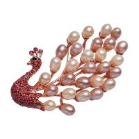 Freshwater Pearl Brooch, Brass, with Freshwater Pearl, Rice, rose gold color plated, mixed colors, nickel, lead & cadmium free, 69x42x13mm,5-6mm, Sold By PC