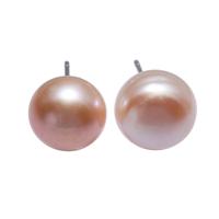 Freshwater Pearl Earrings Brass with Freshwater Pearl Flat Round platinum plated pink nickel lead & cadmium free 10-10.5mm Sold By Pair