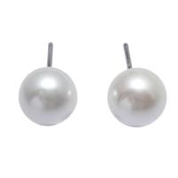 Freshwater Pearl Earrings, Brass, with Freshwater Pearl, Round, platinum plated, for woman, nickel, lead & cadmium free, 8mm, Sold By Pair