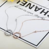 925 Sterling Silver Necklaces plated & oval chain & micro pave rhinestone & for woman 15mm Sold By Lot