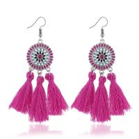 Zinc Alloy Tassel Earring with Nylon silver color plated for woman & enamel Sold By Pair