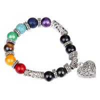 Gemstone Bracelet, with Tibetan Style, Heart, antique silver color plated, different styles for choice & for woman, 18.5mm, Sold Per Approx 7 Inch Strand