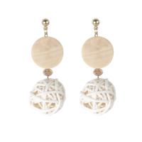 Rattan Drop Earring with Wood & Zinc Alloy gold color plated & for woman Sold By Pair