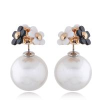 Brass Double Faced Stud Earring with ABS Plastic Pearl & Acrylic real gold plated for woman & with rhinestone nickel lead & cadmium free Sold By Pair