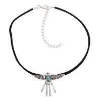 Velveteen Cord Choker Necklace with Synthetic Turquoise & Zinc Alloy with 2.4inch extender chain nickel lead & cadmium free adjustable & for woman antique silver color plated Owl Approx 11.8 Inch Sold By Lot