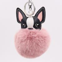 Plush Key Chain with PU Leather & Iron Dog silver color plated cute 80mm Sold By PC
