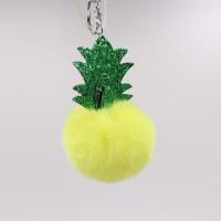 Plush Key Chain with PU Leather & Iron Pineapple silver color plated nickel lead & cadmium free 80mm Sold By PC