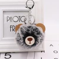 Plush Key Chain, with PU Leather & Iron, Bear, silver color plated, cute, more colors for choice, nickel, lead & cadmium free, 80mm, Sold By PC