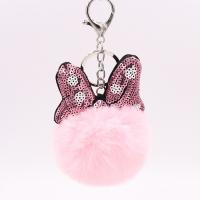 Plush Key Chain with Sequins & Iron Bowknot silver color plated Unisex nickel lead & cadmium free 80mm Sold By PC