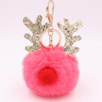 Plush Key Chain with Sequins & Iron Christmas Reindeer gold color plated cute nickel lead & cadmium free 80mm Sold By PC