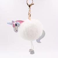 Plush Key Chain with PU Leather & Iron Unicorn gold color plated cute nickel lead & cadmium free 80mm Sold By PC