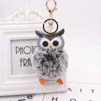 Plush Key Chain with PU Leather & Iron Owl gold color plated cute nickel lead & cadmium free 80mm Sold By PC