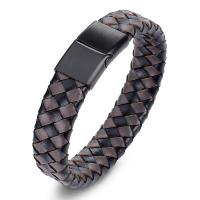 Men Bracelet, PU Leather, with Stainless Steel, for man, brown, 16x6mm, Sold Per Approx 7.4 Inch Strand