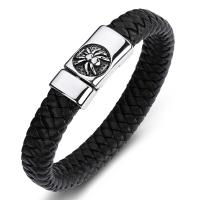 Men Bracelet, PU Leather, with Stainless Steel, Spider, for man, black, 13x7mm, Sold Per Approx 7.5 Inch Strand