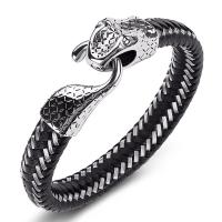 Men Bracelet PU Leather with Stainless Steel for man black Sold Per Approx 7.5 Inch Strand