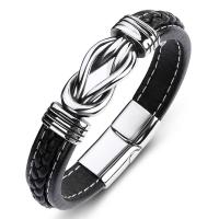 Men Bracelet, PU Leather, with Titanium Steel, for man, black, 12x6mm, Sold Per Approx 7.5 Inch Strand