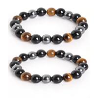 Black Agate Bracelet, with Crystal Thread & Tiger Eye & Hematite & Glass, different materials for choice & Unisex & radiation protection, 10mm, Sold Per Approx 7 Inch Strand