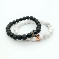 Howlite Bracelet with zinc alloy bead & Lava Crown plated elastic & Unisex & radiation protection 8mm Sold Per Approx 7 Inch Strand