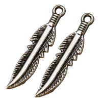 Tibetan Style Feather Pendants, antique silver color plated, nickel, lead & cadmium free, 6x24x1mm, Hole:Approx 1mm, 100PCs/Lot, Sold By Lot