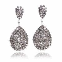 Zinc Alloy Drop Earrings plated for woman & with rhinestone Sold By Pair