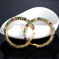 Brass Hoop Earring, Donut, real gold plated, micro pave cubic zirconia & for woman, nickel, lead & cadmium free, 71x50.2mm, Sold By Pair