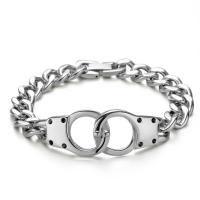 Titanium Steel Bracelet & Bangle, Handcuffs, curb chain & for man & with rhinestone, original color, 200x10x3mm, Sold Per Approx 7.8 Inch Strand