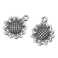 Tibetan Style Flower Pendants, antique silver color plated, nickel, lead & cadmium free, 13x16x2mm, Hole:Approx 1mm, 100PCs/Lot, Sold By Lot