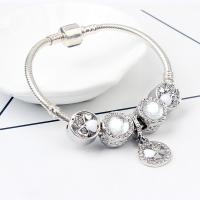 Zinc Alloy European Bracelet with Cats Eye silver color plated & snake chain & for woman & with rhinestone Sold By Strand