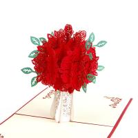 Papel 3D tarjeta de felicitación, Rosa, hecho a mano, con el sobre & Efecto 3D & hueco, 150x150mm, Vendido por UD