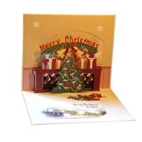 бумага 3D открытка, Рождественская елка, Связанный вручную, с конвертом & 3D-эффект & отверстие, 150x155mm, продается PC