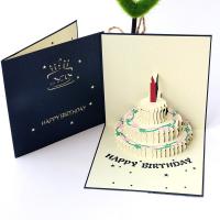 Paper 3D Greeting Card, Cake, word Happy Birthday, handmade, with envelope & 3D effect, more colors for choice, 150x150mm, Sold By PC