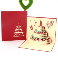 Papel 3D tarjeta de felicitación, Tarta, Feliz día de cumpleaños de la palabra, hecho a mano, con el sobre & Efecto 3D, más colores para la opción, 128x148mm, Vendido por UD