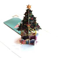 бумага 3D открытка, Рождественская елка, Связанный вручную, с конвертом & 3D-эффект, 150x150mm, продается PC