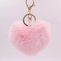 Faux Rabbit Hair Key Chain with Iron Heart gold color plated cute Sold By PC