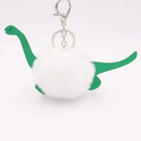 Faux Rabbit Hair Key Chain with PU Leather & Iron Dinosaur silver color plated cute 80mm Sold By PC
